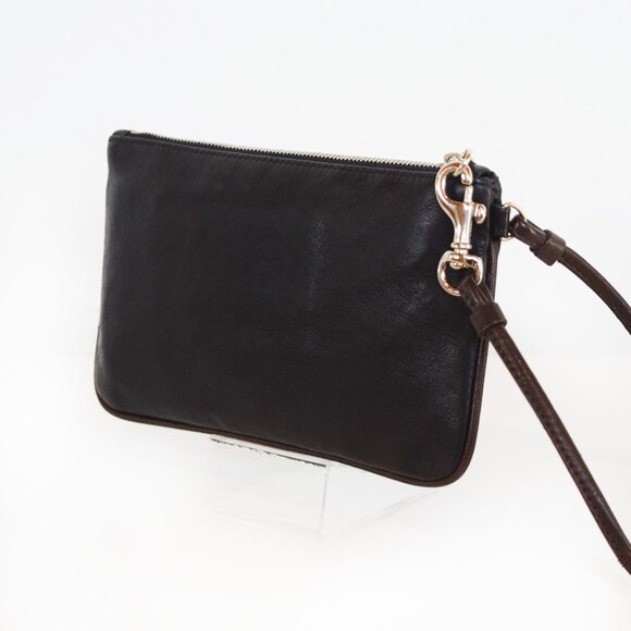 Coach Black Leather Wristlet With Brown Trim - Picture 5 of 15